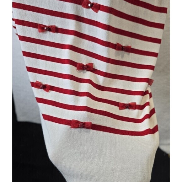 NWOT Talbots Red & Cream Striped & Rhinestone Bows Holiday Christmas Sweater 3X - Picture 2 of 13